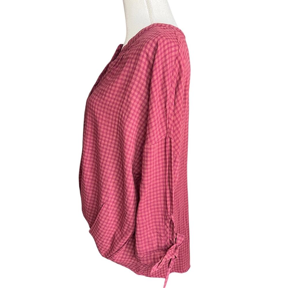 Cotton Bleu red gingham split neck blouse relaxed fit cotton cottagecore small - Picture 4 of 8